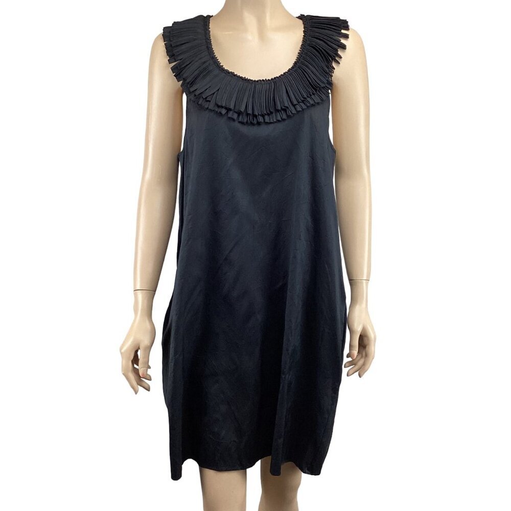 Calypso St. Barth Black‎ Silk Sleeveless Dress Size Medium Fringe Neck Shift